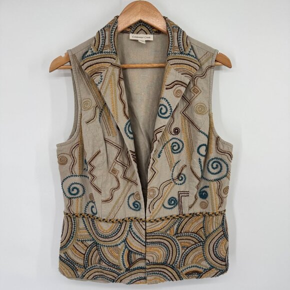 Coldwater Creek Embroidered Linen & Rayon Vest boho  Womens Size 14 - Picture 5 of 12